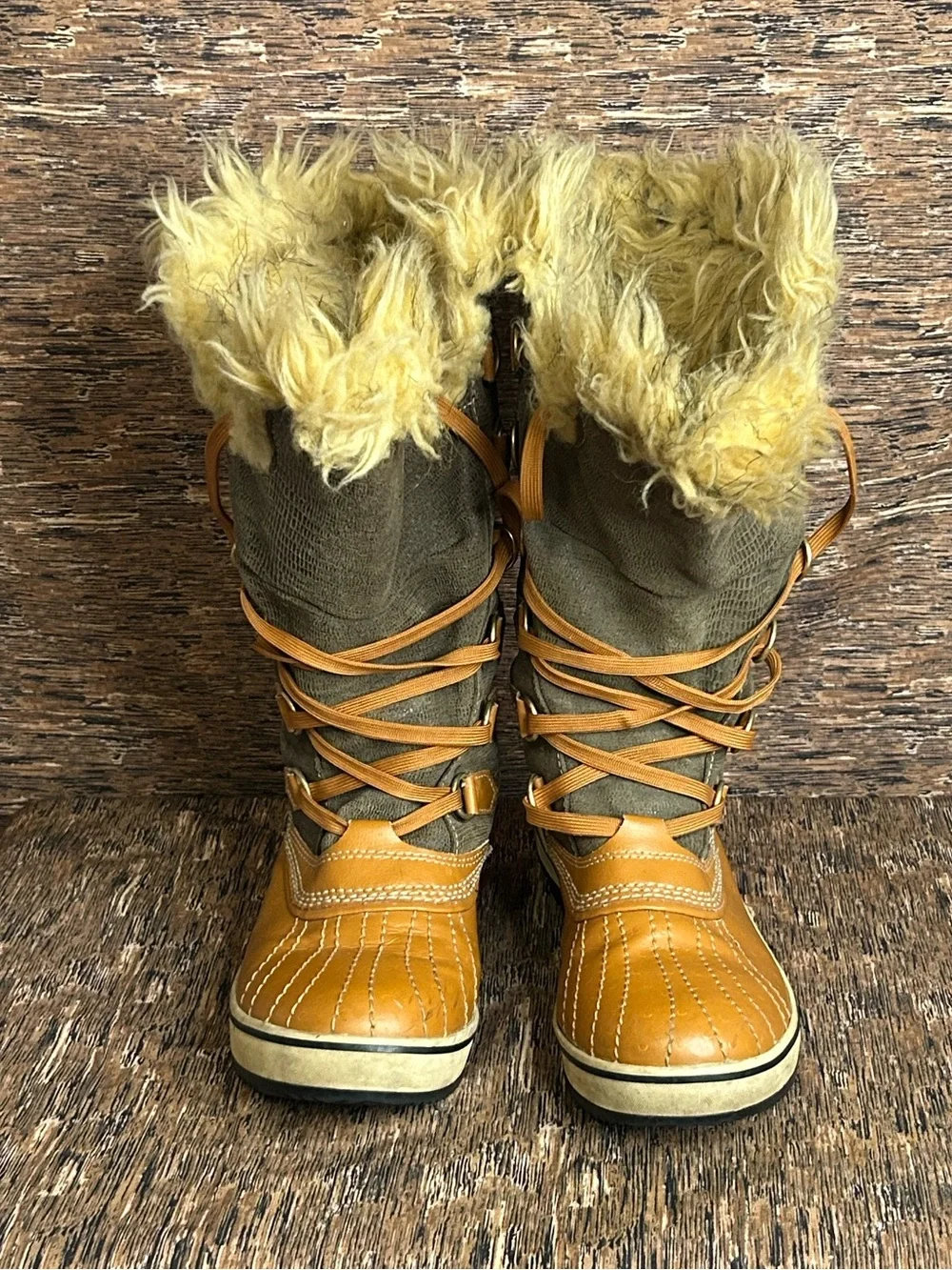 Sorel Joan Of Arctic Winter Waterproof Boots Brown Leather Faux Fur Women’s 9